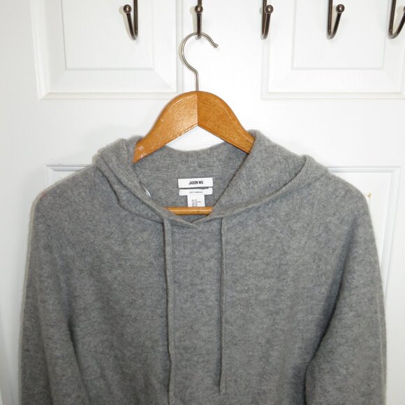 Jason Wu 100% Cashmere Hoodie Sweater XL Gray Hooded - Picture 2 of 5
